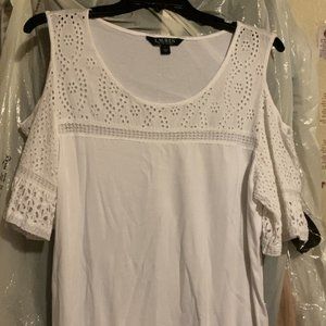 White Ralph Lauren Top with Cutout Eyelet Sleeves